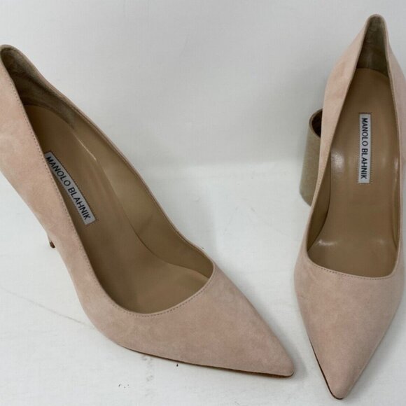 Manolo Blahnik BB 105 Pointy Toe Pump Suede Daim Nude Pumps - Picture 4 of 12
